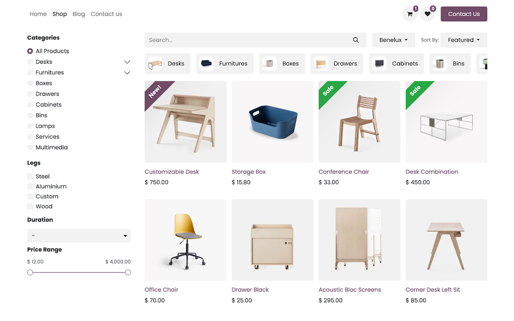 Boutique e-commerce intégrée Odoo